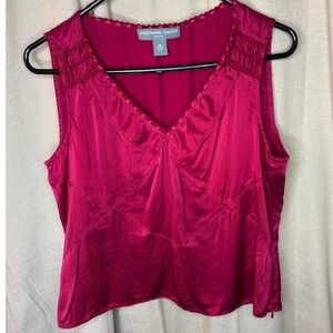 Josephine Chaus Petite 100%Silk V Neck Whimsy Blouse Y2K Red Size 12P Fairy